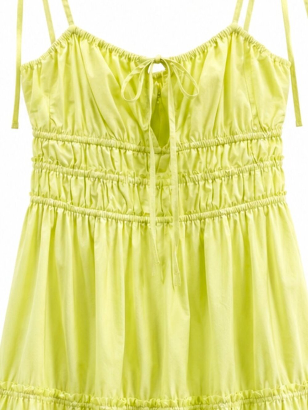 NICHOLAS Shirred Cotton Poplin Tie Shoulder Maxi Dress Lime Chartreuse US 10 NWT - Picture 2 of 7